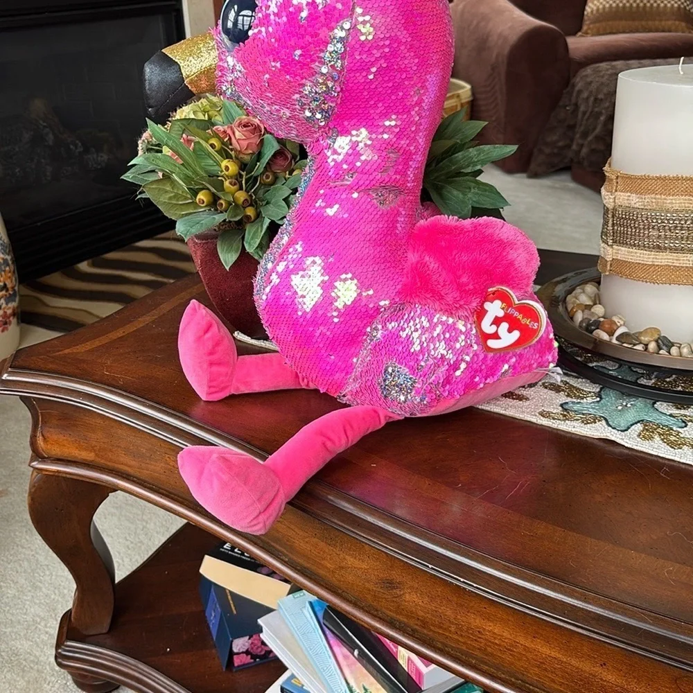 Brand New Ty Flippables Pinky the Flamingo Reversible Sequins Large 18